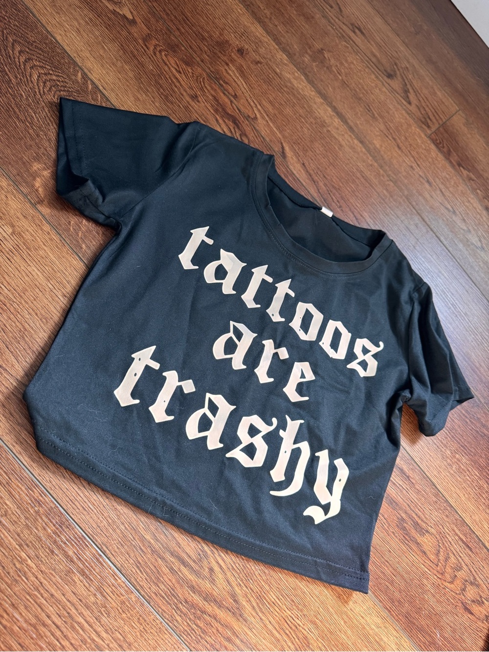 Graphic Tee "tattoos are trashy" - Black with Beige Print